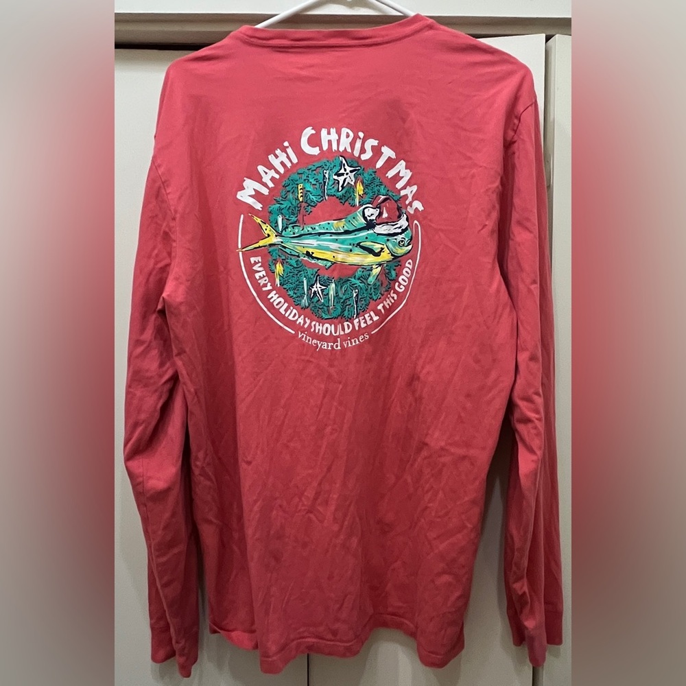 Vineyard Vines Mahi Christmas Men's Coral Long Sleeve T-shirt Medium M